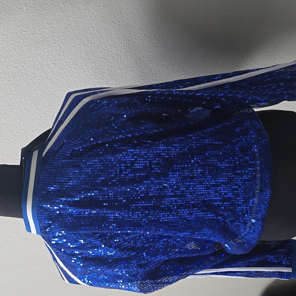 Sparkling Blue Sequin Bomber Jacket - Picture 6 of 6
